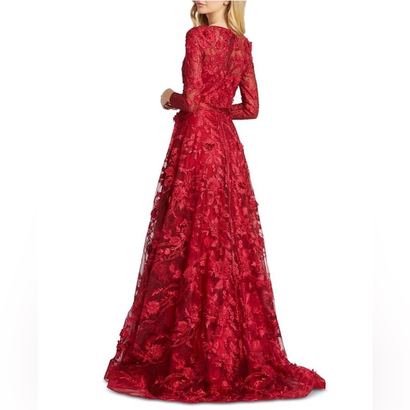 Mac Duggal Long Sleeve Floral Mesh Gown - Picture 7 of 9